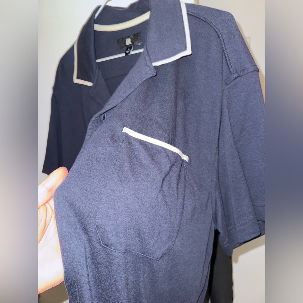 Men’s jersey knit navy button up shirt - Picture 2 of 4